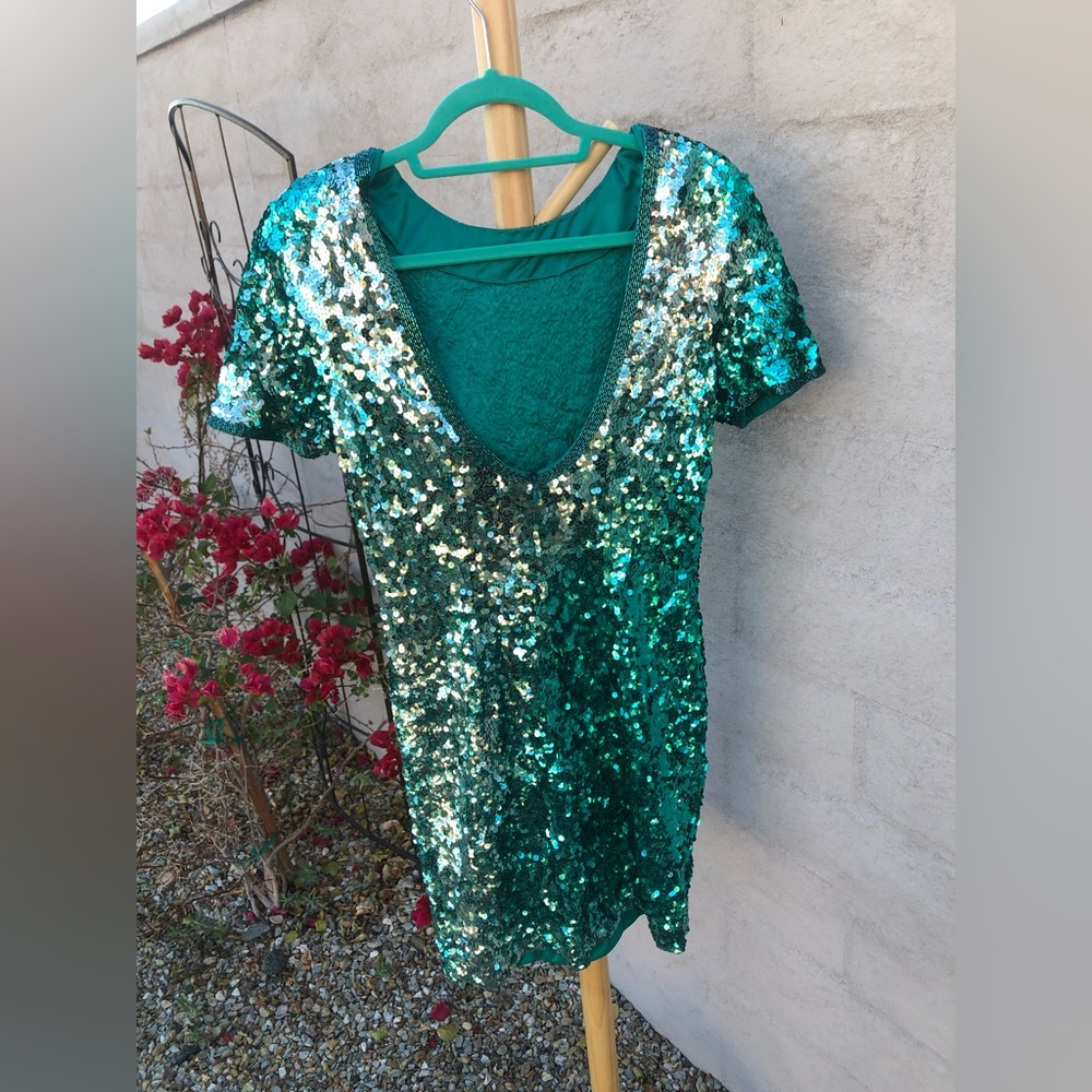 Vintage mini teal silver ombré beaded and sequin mini dress - Picture 13 of 14